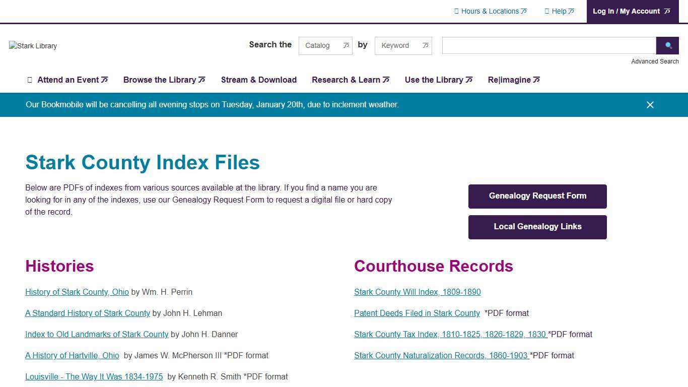 Stark County Index Files | Stark Library