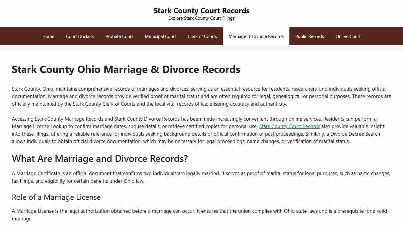 Stark County Ohio Marriage & Divorce Records - Stark County Court Records